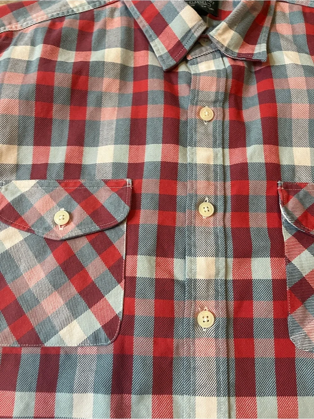 J.Crew Heavyweight Flannel Men L Red Blue Plaid Long Sleeve Button-Up Lumberjack